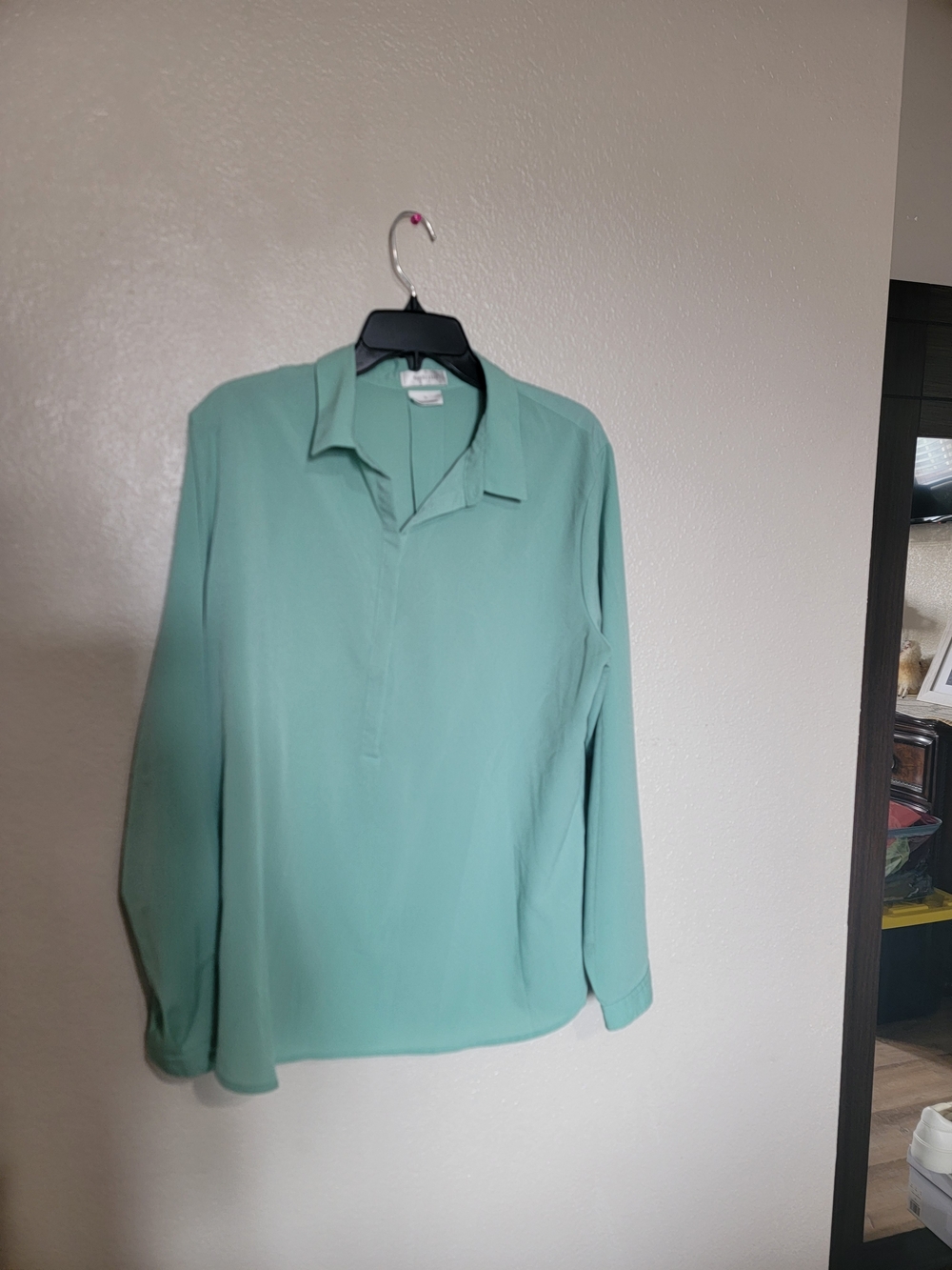 Van Heusen Mint Green Long Sleeve Button-Front Blouse